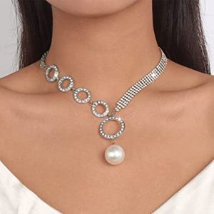 Sixexey Rhinestone Silver Crystal Necklace Chain Pearl Pendant Necklace